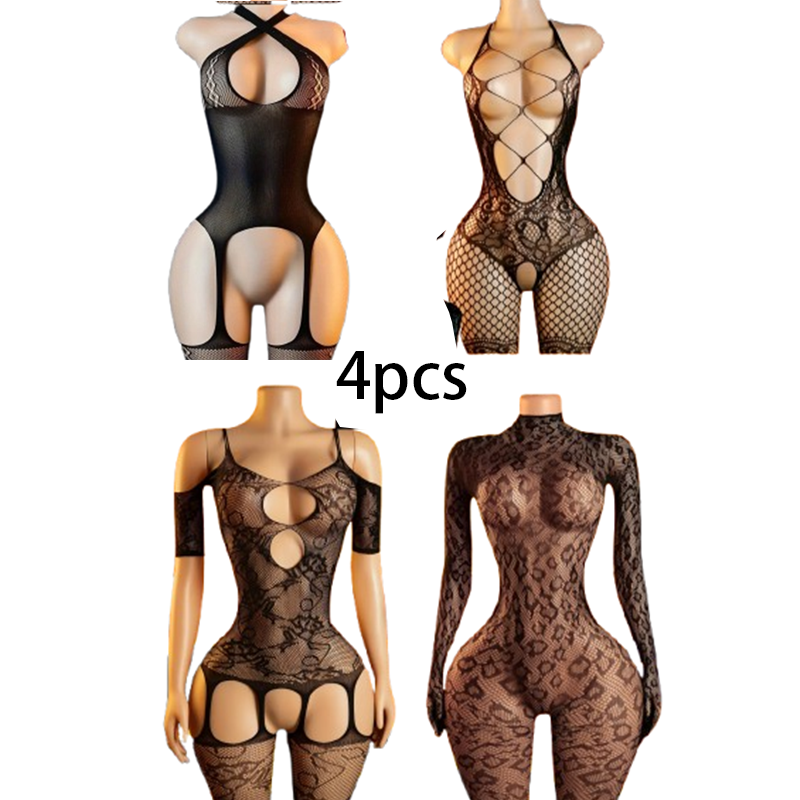 طقم ملابس داخلية مثيرة من 4 قط - مراجعة Bodystocking Fishnet وسعره